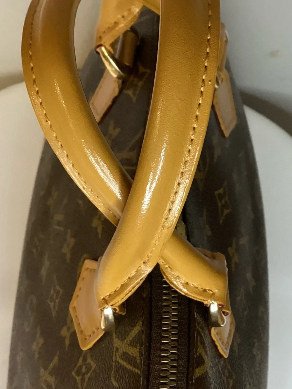 Louis Vuitton Brown Monogram Satchel with Tan Handles
